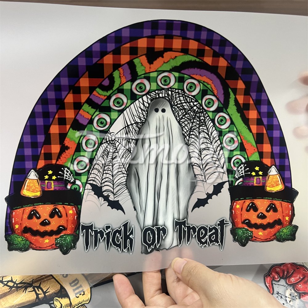 Hot selling product 2024 stay spooky halloween custom design dtf sticker ready to press heat transfer printing
