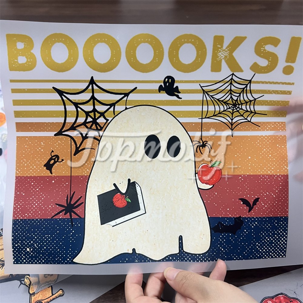 Hot selling product 2024 stay spooky halloween custom design dtf sticker ready to press heat transfer printing