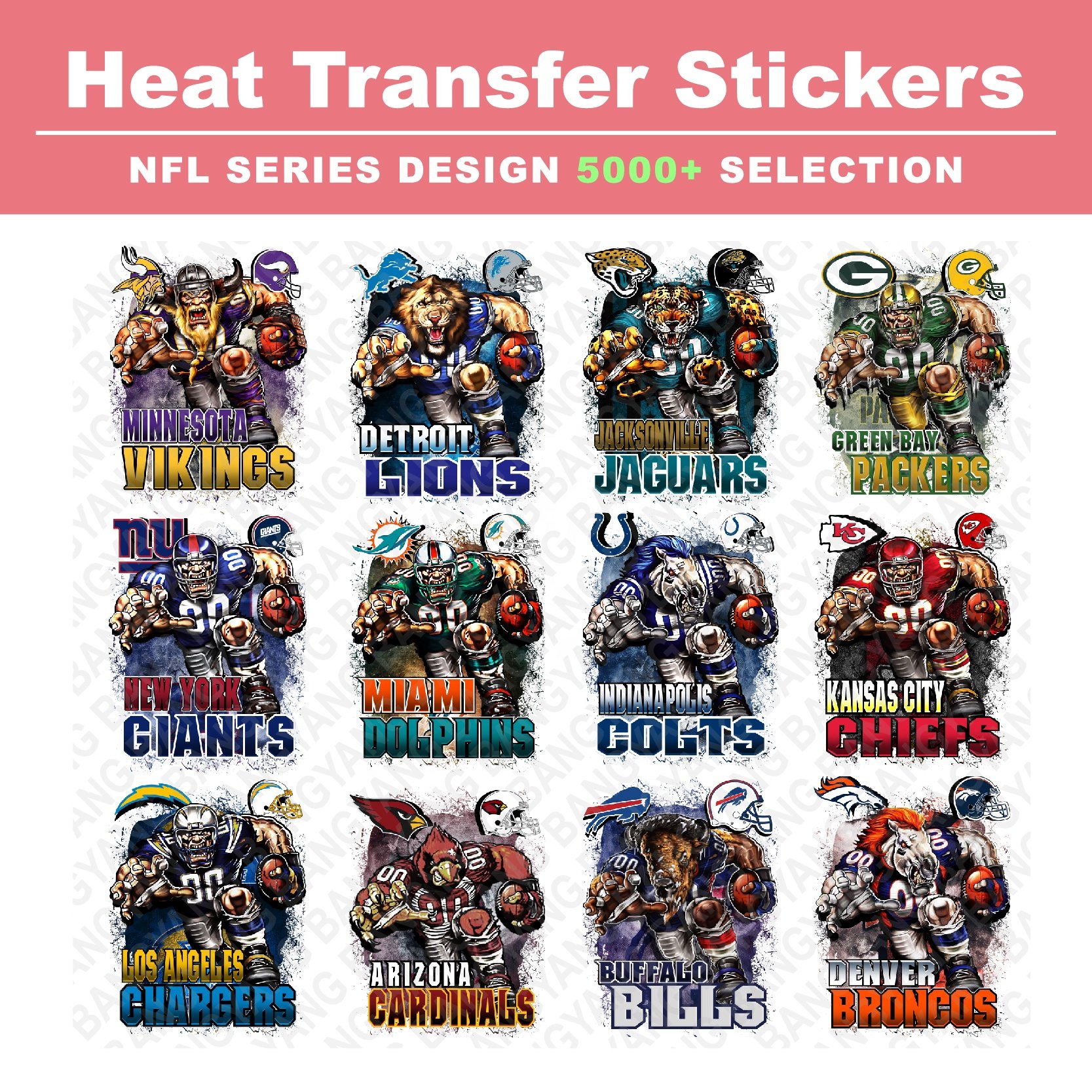 NFL team design Custom Heat Transfer Film Designs Dtf Transfers Ready to Press Logo Heat Transfer Sticker Iron On Garments