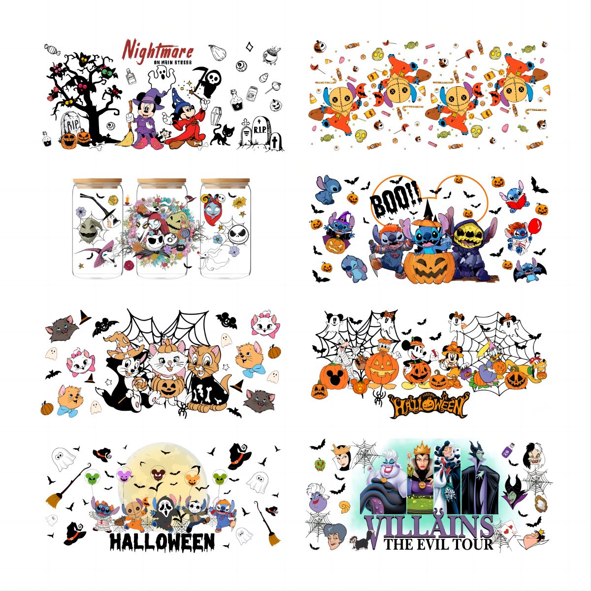 Coffee Mug Pattern Cold Transfer Uv Dtf Cup Glass Wraps High Quality Dtf Transfer Design Ready to Ship Halloween Uv Printer QZYY
