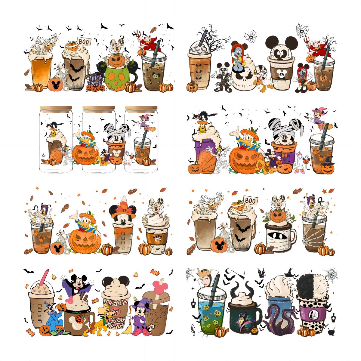 Coffee Mug Pattern Cold Transfer Uv Dtf Cup Glass Wraps High Quality Dtf Transfer Design Ready to Ship Halloween Uv Printer QZYY