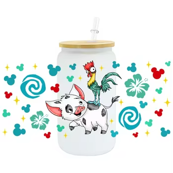 Custom Cartoon Pattern Design DTF Cup with UV Waterproof Water Transfer Printing Made from Glass Plastisol PET Material