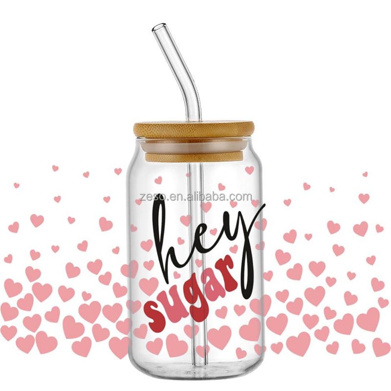 ELITE Customized Design Packaging 16oz Libbey Cup Wrap Transfer Printing Valentine's day OEM UV DTF Transfer Label Stickers