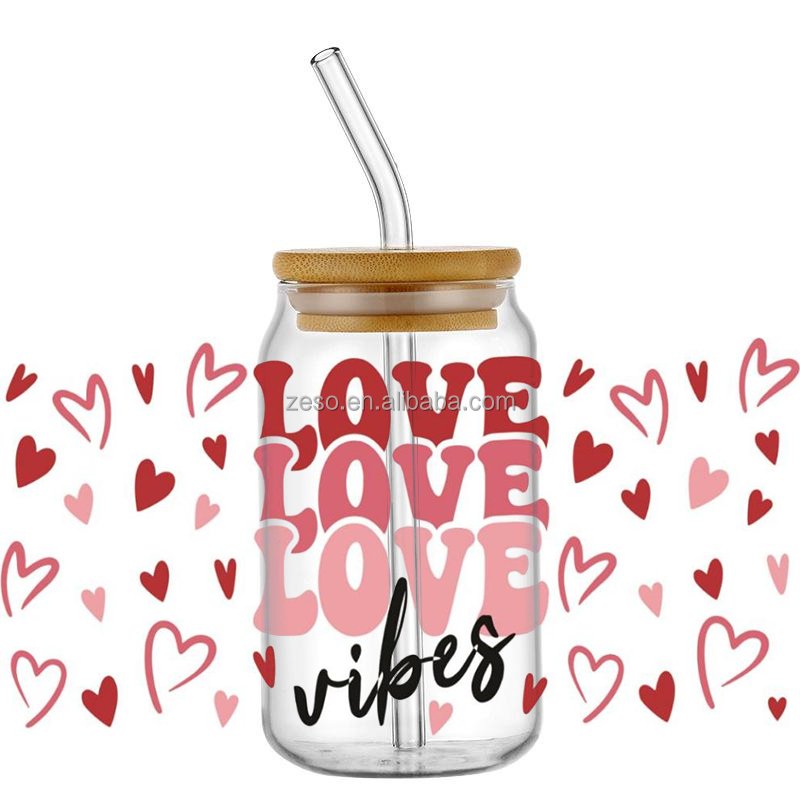 ELITE Customized Design Packaging 16oz Libbey Cup Wrap Transfer Printing Valentine's day OEM UV DTF Transfer Label Stickers