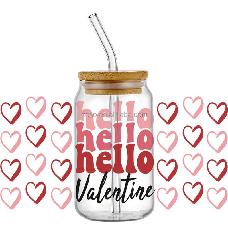 ELITE Customized Design Packaging 16oz Libbey Cup Wrap Transfer Printing Valentine's day OEM UV DTF Transfer Label Stickers