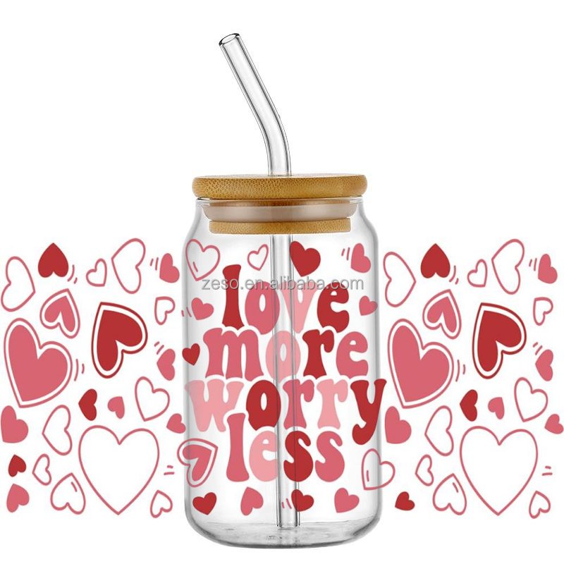 ELITE Customized Design Packaging 16oz Libbey Cup Wrap Transfer Printing Valentine's day OEM UV DTF Transfer Label Stickers