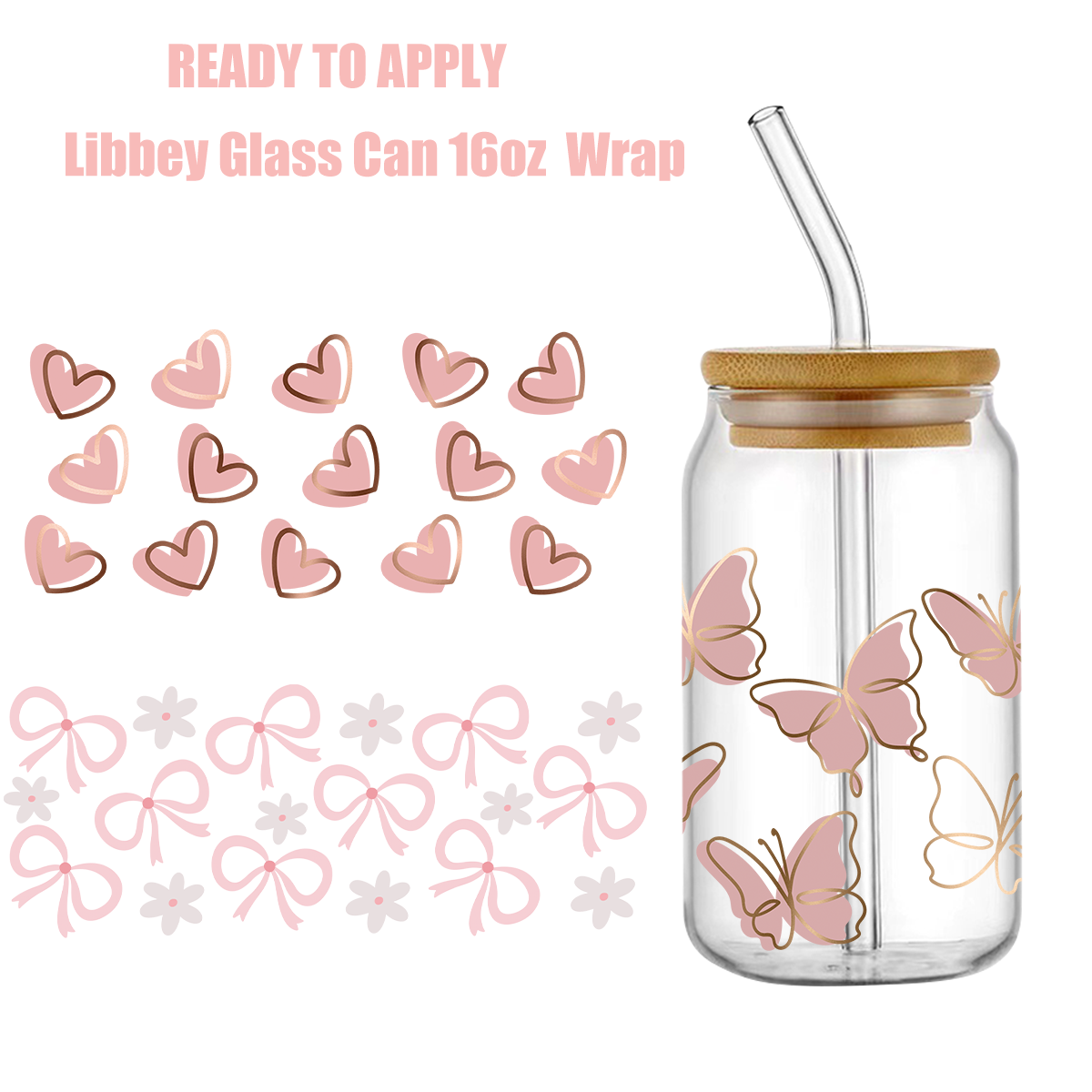 Butterflies Sunflower Libbey Can Glass Wrap 16oz Custom Size uv dtf wrap cup uv dtf transfers for cups wraps logo Wholesale