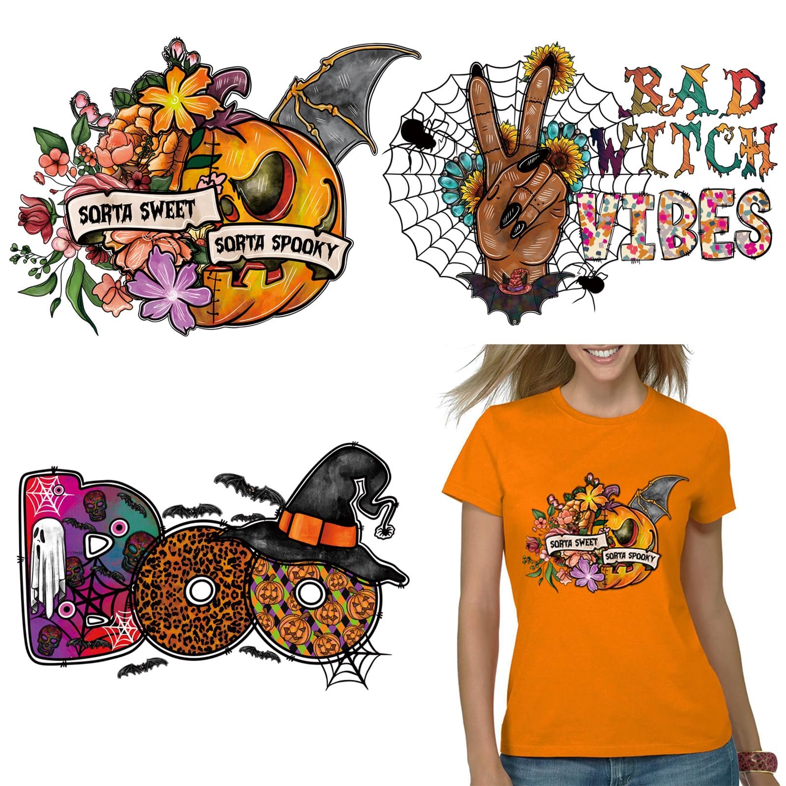 Ready to press wholesale t shirts dtf screen printed halloween decal heat press stickers transfer printing for clothing