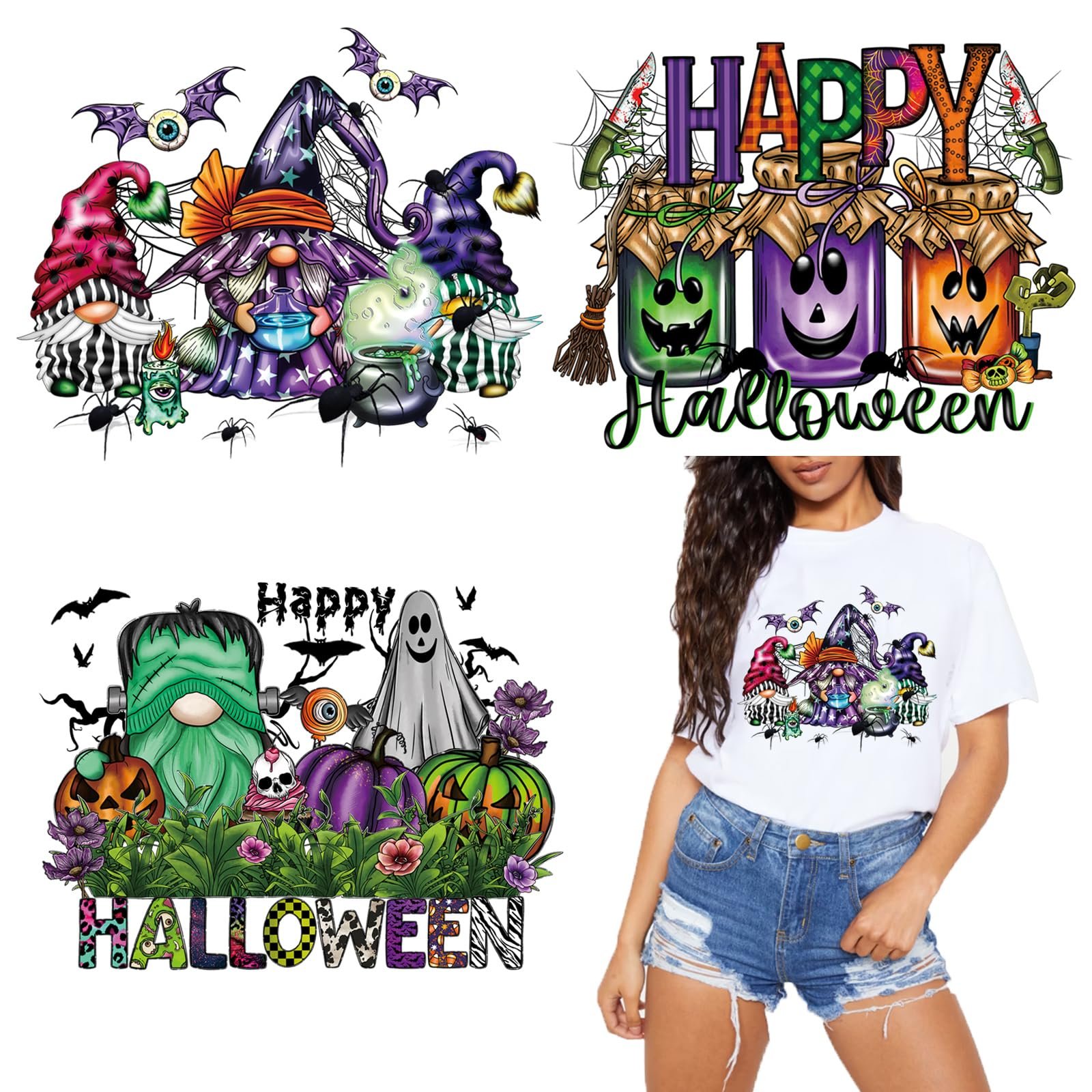 Ready to press wholesale t shirts dtf screen printed halloween decal heat press stickers transfer printing for clothing