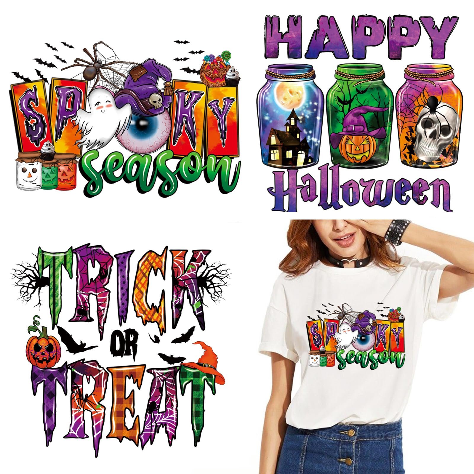 Ready to press wholesale t shirts dtf screen printed halloween decal heat press stickers transfer printing for clothing