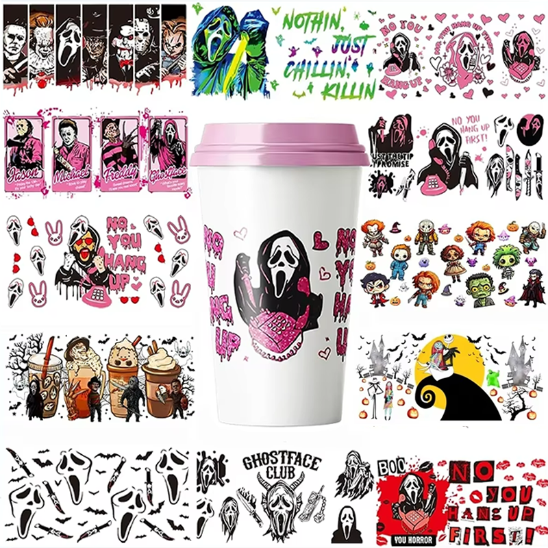 New 20000+ Styles 16OZ UV DTF Wraps for Halloween Waterproof PET Heat Transfer Printing on Tumblers Mugs Bottles and Gifts