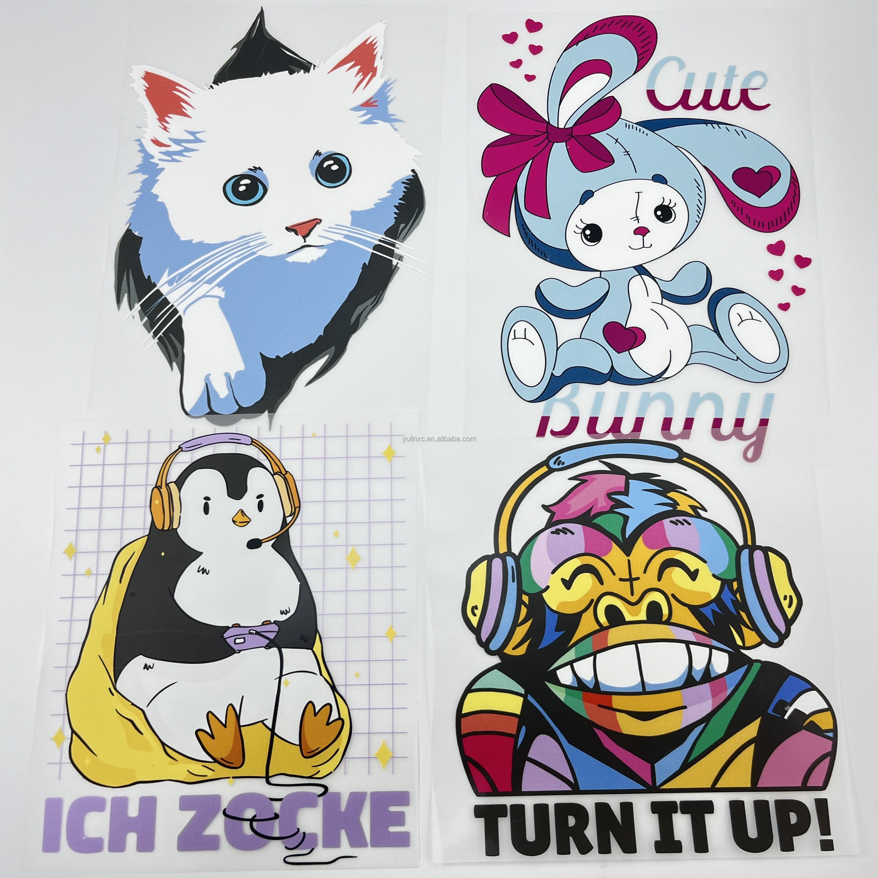 Manufacture DTF transfer printing different designs waterproof low MOQ vinyl stickers dtf film custom heat transfer for t-shirt