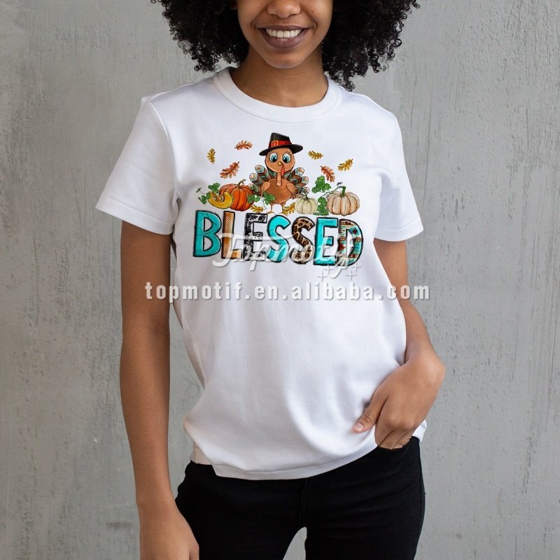 High Quality Custom Blessed Heat Transfer labels Turkey and Pumpkins DTF Heat Transfer Designs