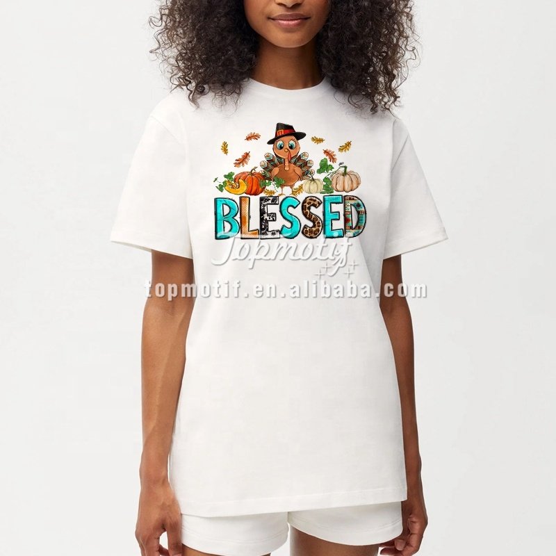 High Quality Custom Blessed Heat Transfer labels Turkey and Pumpkins DTF Heat Transfer Designs