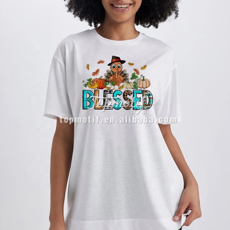 High Quality Custom Blessed Heat Transfer labels Turkey and Pumpkins DTF Heat Transfer Designs
