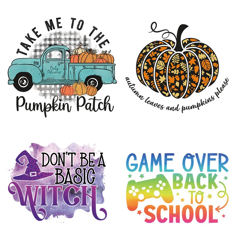 Wholesale custom dtf print transfers Happy fall Halloween screenprint transfers design for Fall Sweatshirt Halloweentown