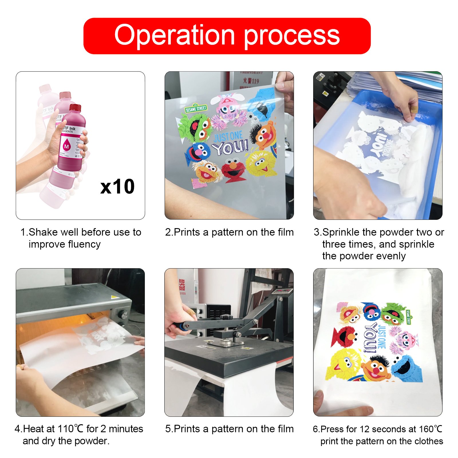 Ocbestjet A3/A4 DTF Printer for Heat Transfer Printing - 1000ml High-Performance PET Film Printing Inks