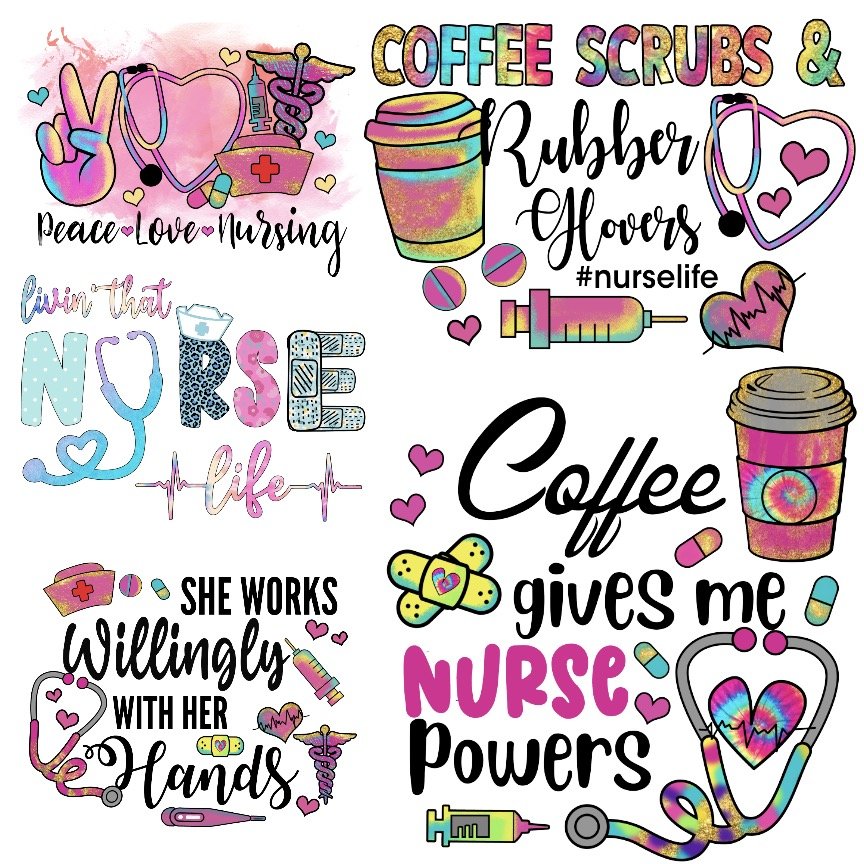 TUOCHENG Factory Nurse Design Love Style Iron on Printable Plastisol Vinyl Film DTF Press Sticker Logo Heating Transfers Prints
