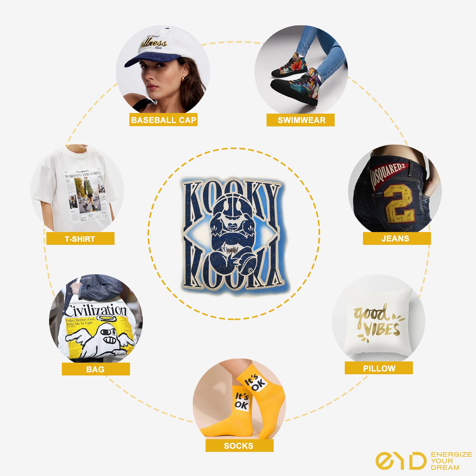 EYD Original Custom T Shirt Designs Ready To Press Denim Transfer Logo DTF Heat Transfer Graphics