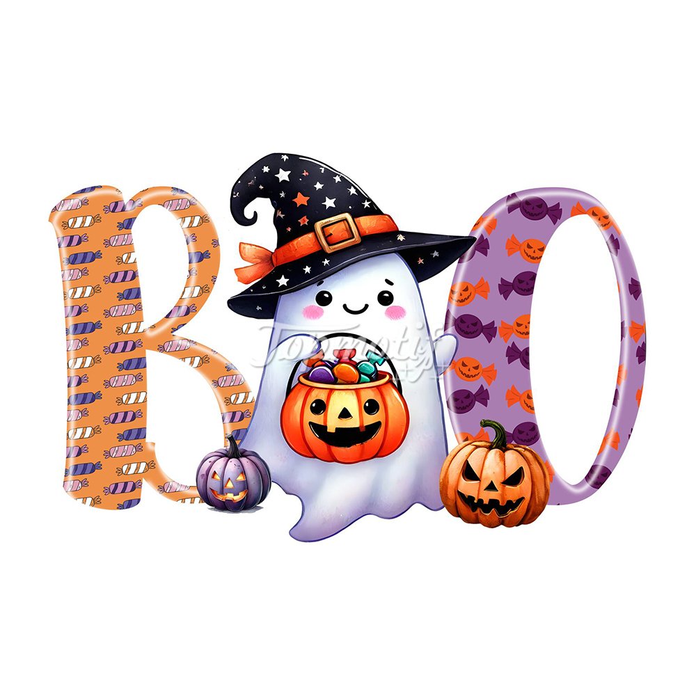 Hot selling products 2024 halloween boos crew cute cloth diy decor dtf transfer iron on heat press transfer printing