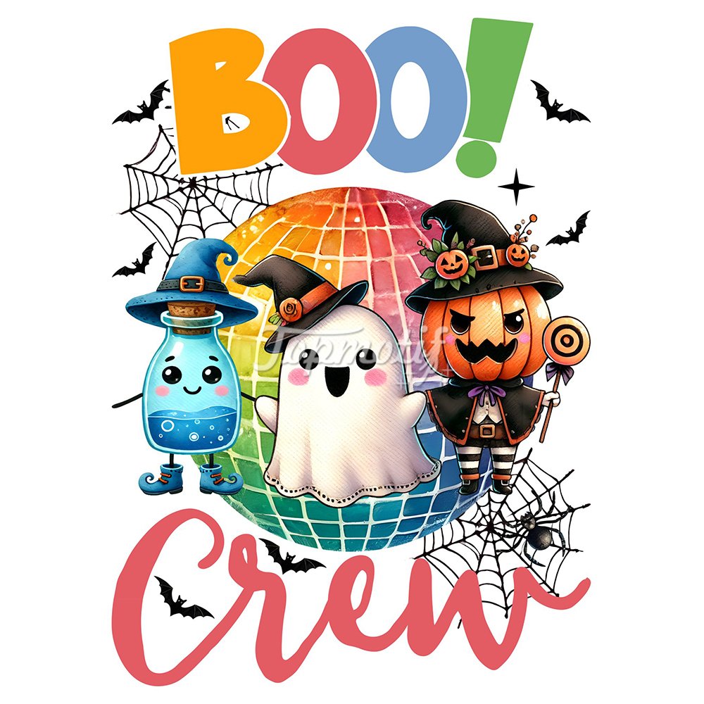 Hot selling products 2024 halloween boos crew cute cloth diy decor dtf transfer iron on heat press transfer printing