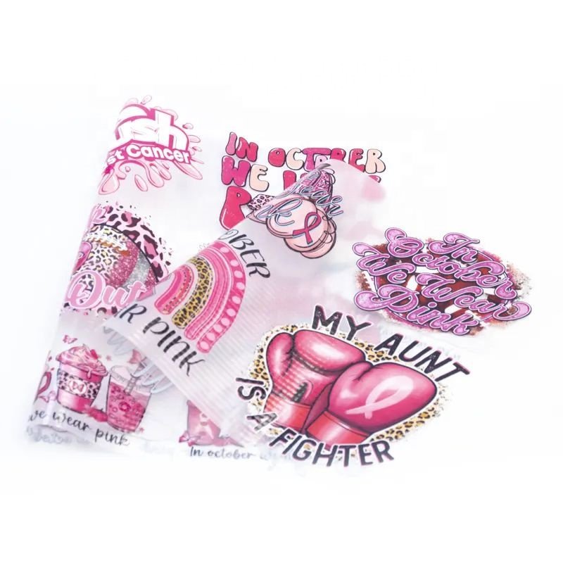 Custom High Quality DTF Print Breast Cancer Awareness Heat Transfer Designs Screen Plastisol Printed Heat Transfer for t-shirts