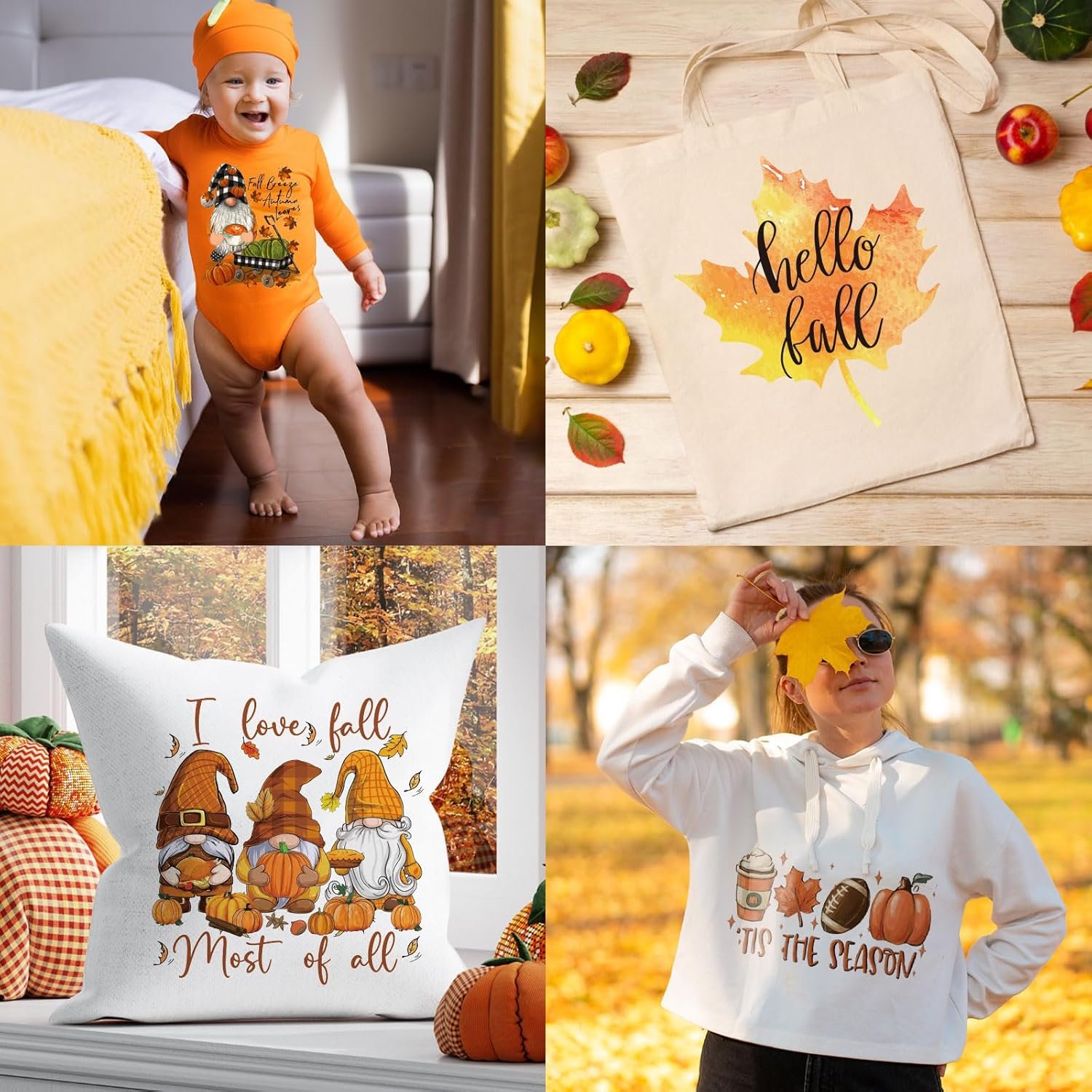 Fall Iron on Transfer for T-Shirt Fall Heat Transfer for DIY Crafts Vinyl Autumn Pumpkin Gnome HTV Vinyl Fall Decals for Clothes