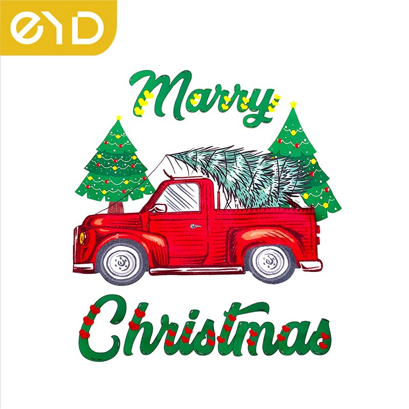 EYD Tiny Merry Christmas Patch Iron On Chenille Embroidery Custom Patch 3d Print T Shirt Heat Transfer Dtf Logo Sticker