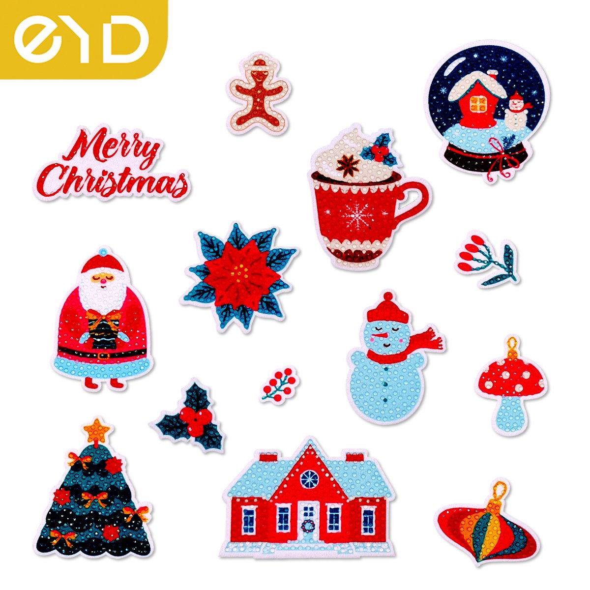 EYD Tiny Merry Christmas Patch Iron On Chenille Embroidery Custom Patch 3d Print T Shirt Heat Transfer Dtf Logo Sticker
