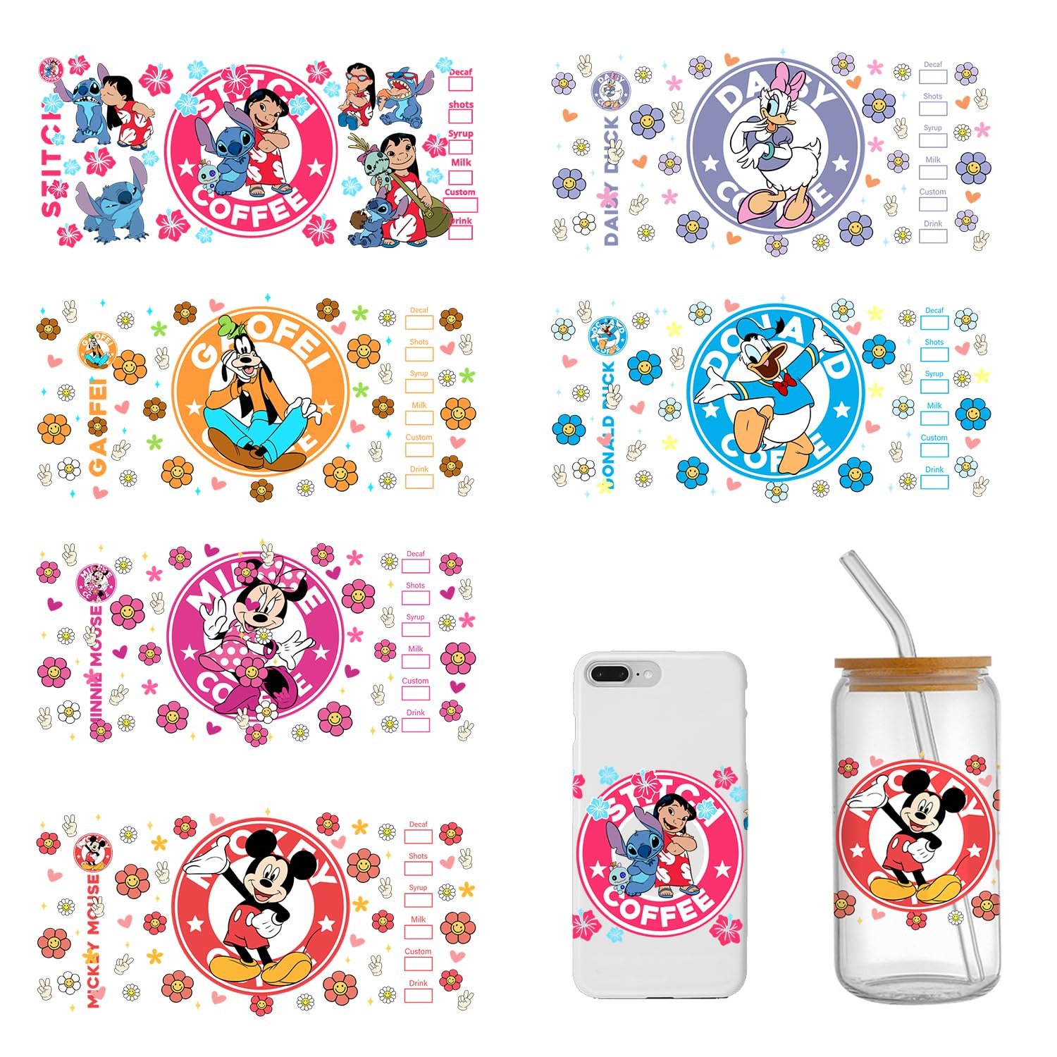 Wholesale 5000+ Design High Quality UV Dtf Libbey Wrap Transfers 40oz 24oz 20oz 16oz Cartoon UV DTF Transfer Printing For Cups
