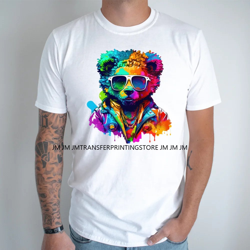 Cool Hip Hop Streetwear Man Mean Bear Zodiac Horoscope Animal DTF Designs Iron On Transfers Stickers Ready To Press For T-shirts