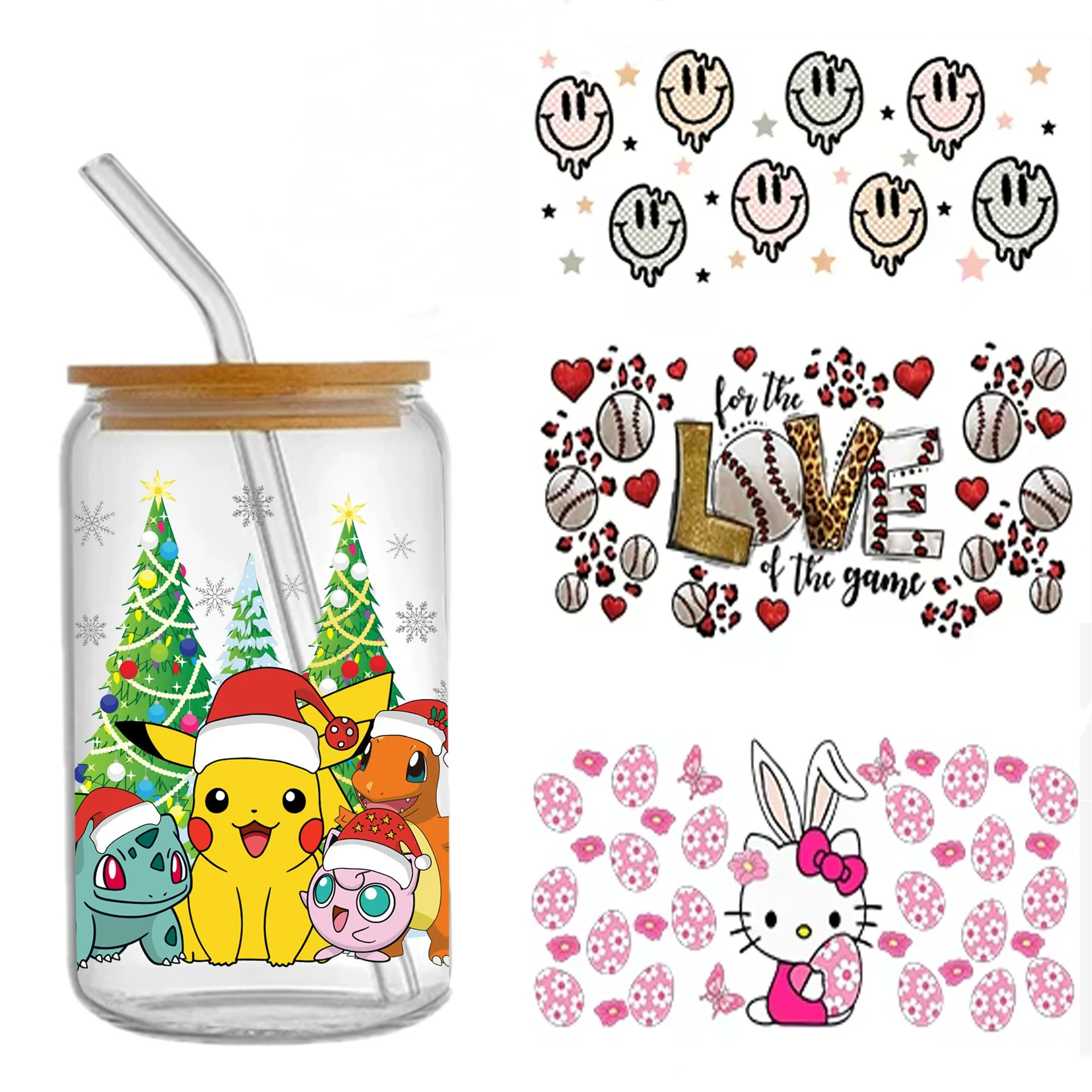 Wholesale UV DTF Cup Wrap Transfers Waterproof Washable Cartoon Character Vinyl Design for Mug Water Transfer Printing