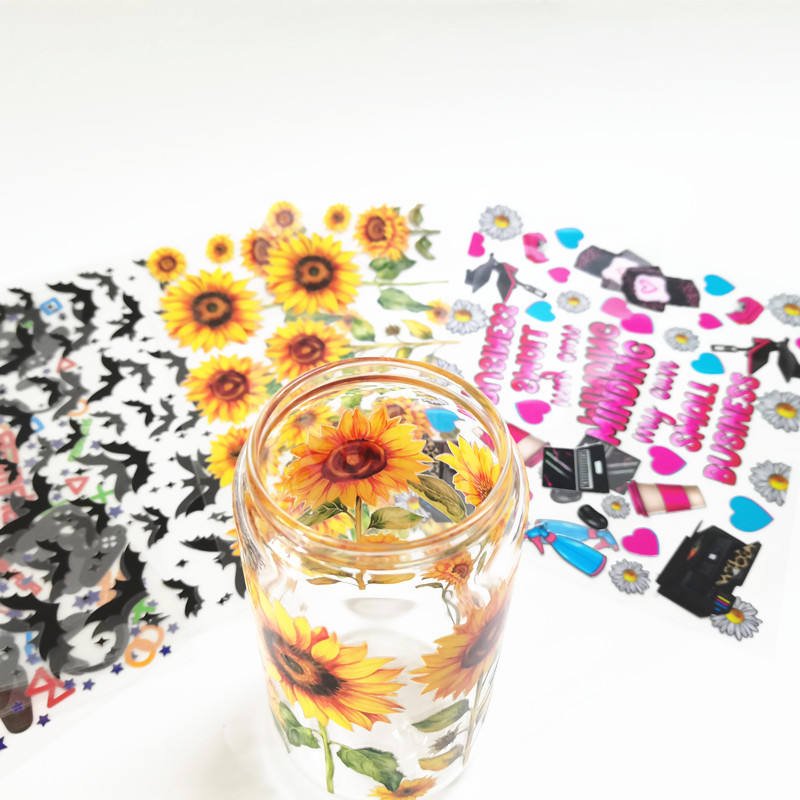 Double Side custom Wholesale ready to transfer custom UV DTF sticker Cup wraps custom wrappers for 16oz Libbey Glass