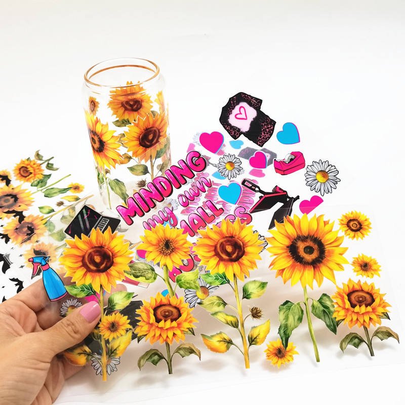 Double Side custom Wholesale ready to transfer custom UV DTF sticker Cup wraps custom wrappers for 16oz Libbey Glass