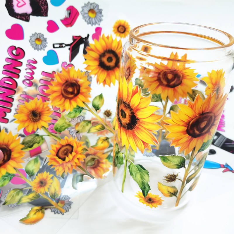 Double Side custom Wholesale ready to transfer custom UV DTF sticker Cup wraps custom wrappers for 16oz Libbey Glass