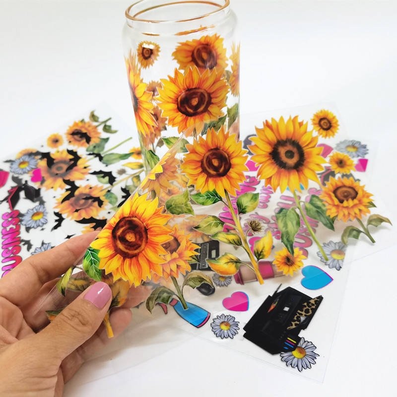 Double Side custom Wholesale ready to transfer custom UV DTF sticker Cup wraps custom wrappers for 16oz Libbey Glass