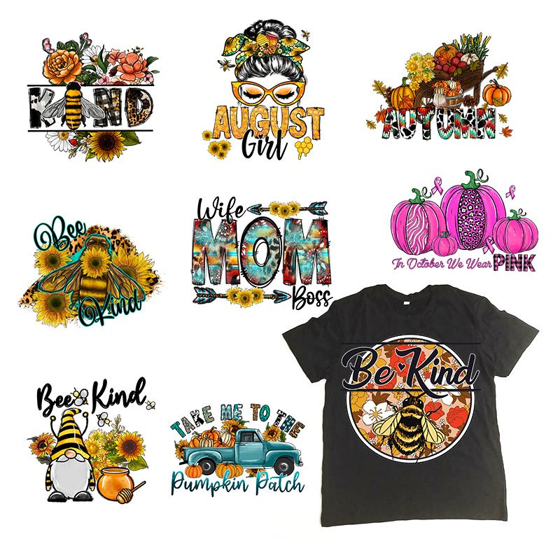 adult size 11inch Fall DTF Digital Printing Custom Ready To Press Heat Transfer Designs For T Shirts Clothes Hoodies Bags Hats
