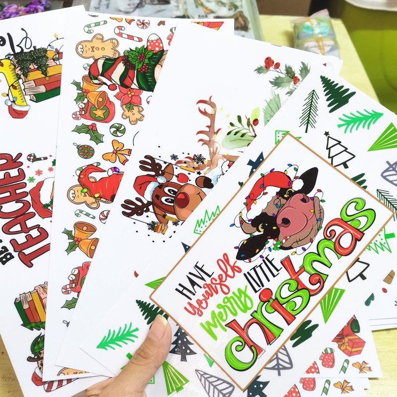 16oz Christmas uvdtf cup wraps custom label waterproof uv dtf cup wrap transfers sticker decals uv dtf printing sticker for cups