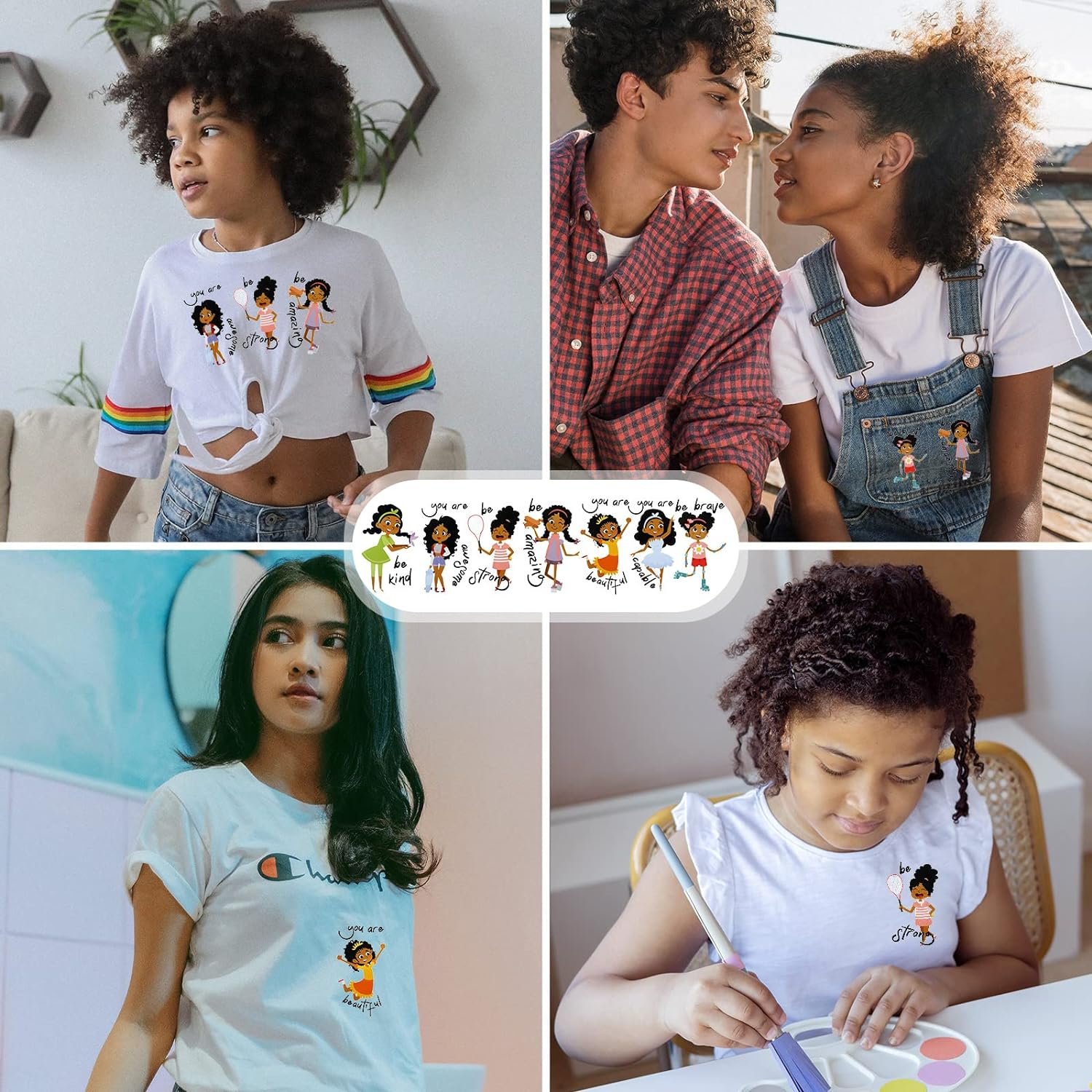 Cute Style Black Girl Iron on Patches Washable Heat Transfer Decals Heat Transfer Sticker Mixed Iron on Decals for DIY Clothing