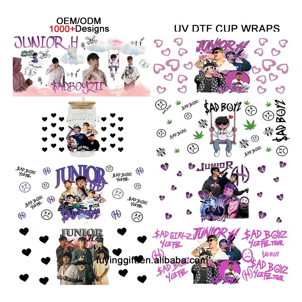 Top sell uv dtf cup wraps mexican rapper singer waterproof sticker custom high quality uvdtf transfers print for cups pens