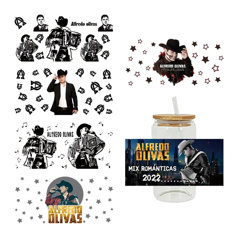 Top sell uv dtf cup wraps mexican rapper singer waterproof sticker custom high quality uvdtf transfers print for cups pens