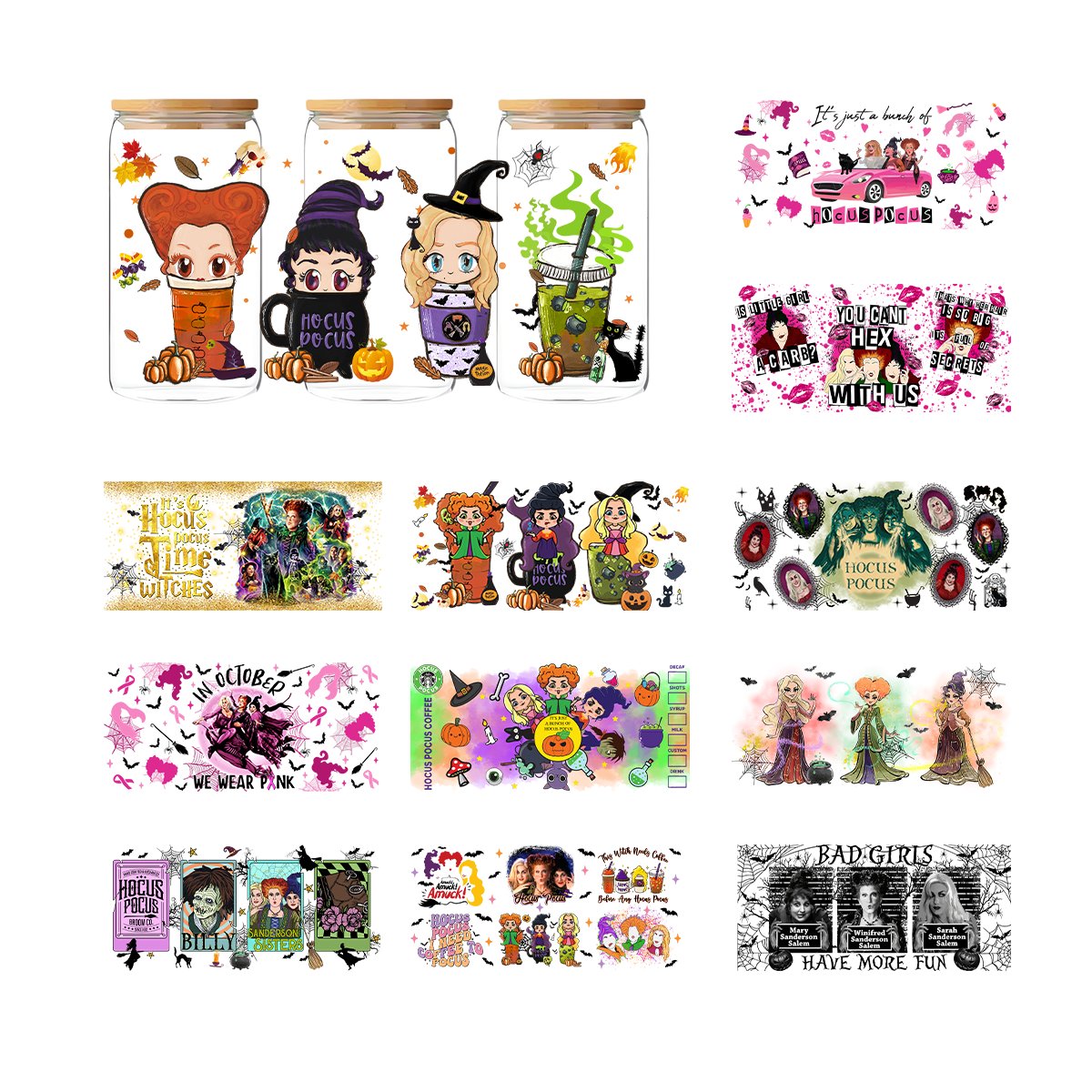 Factory Wholesale custom logo decals dtf transfer printing uv 16oz for cup uv dtf cup wraps halloween
