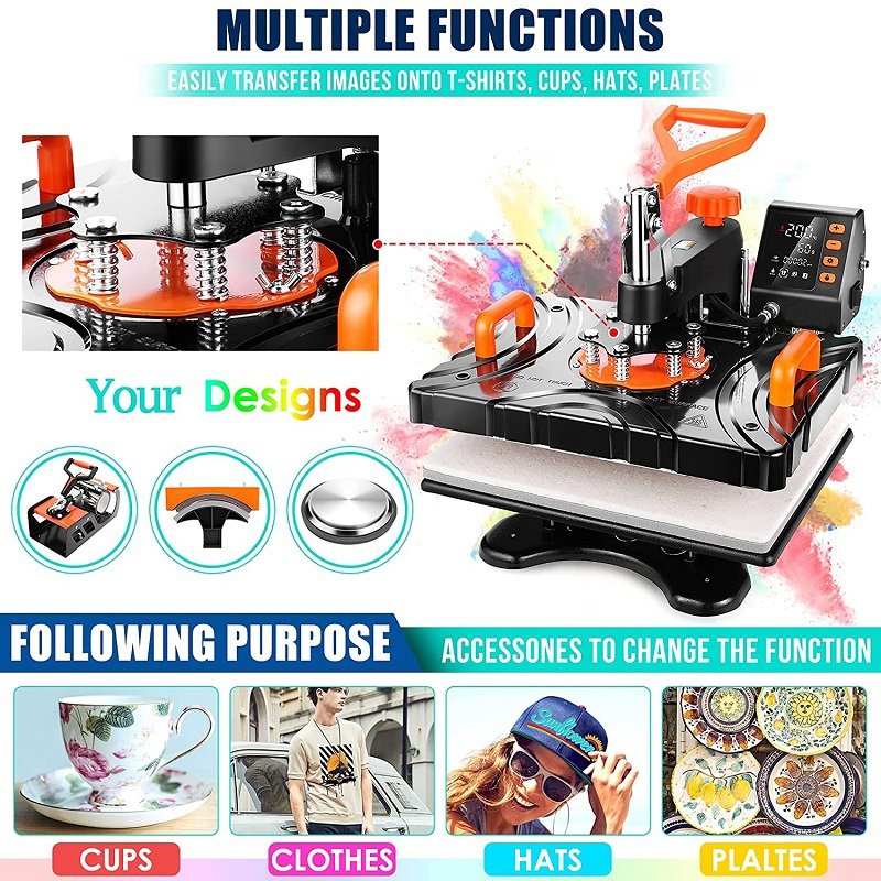 Freesub 5 In 1 Tshirt Heat Press Machine Plate Mug printing Machine Multifunctional Heat Press Machines For T-shirt
