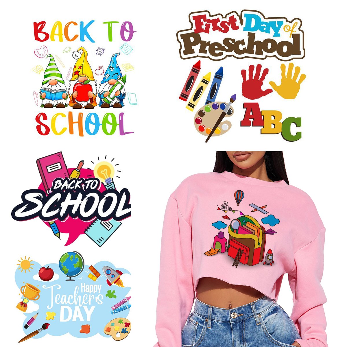 screen print heat transfers DTF Transfers back to school day Teacher's day custom screen print iron on printable for clothes