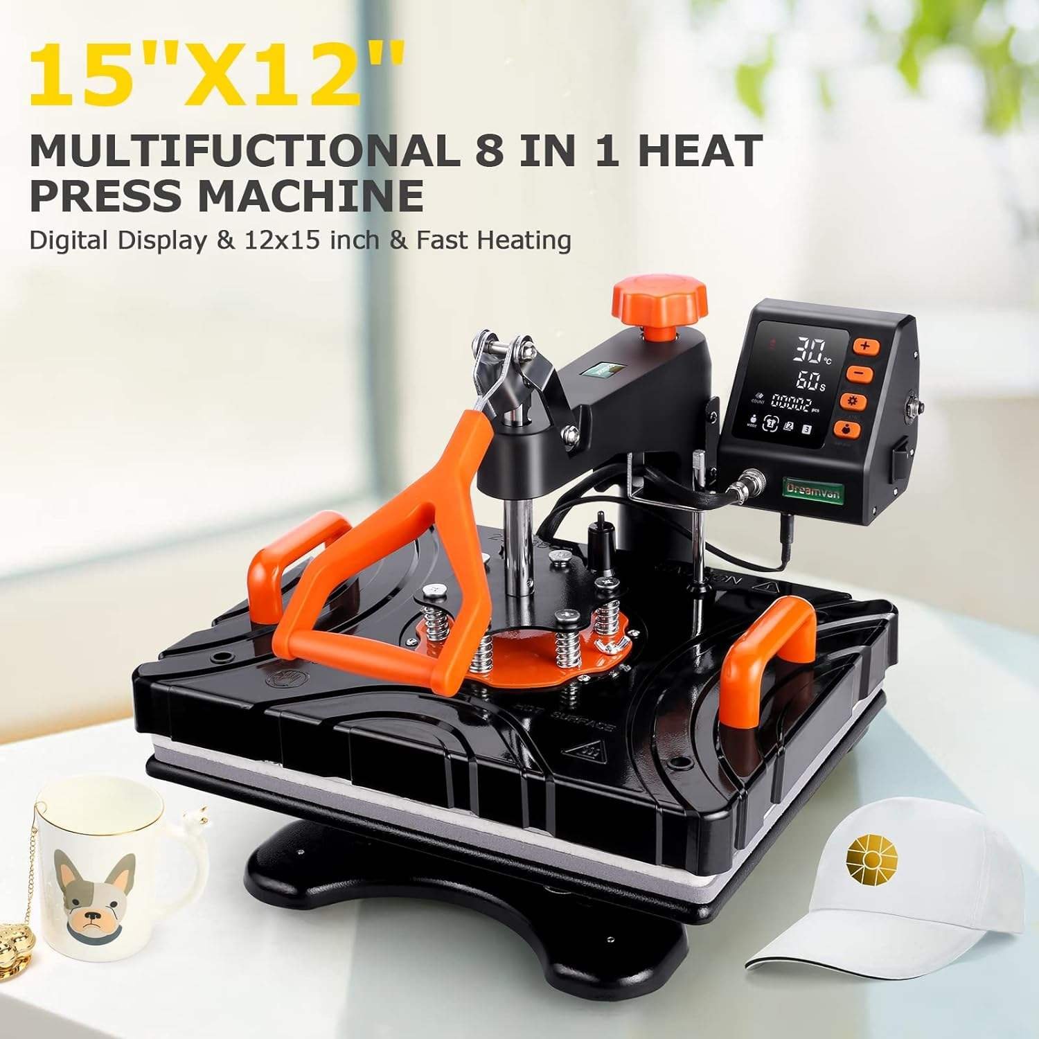 DMSM1 Digital Industrial Sublimation Upgraded 29*38CM 8 In 1 Combo Swing Away Heat Press Machine For T-Shirt Hat Cap Mug Plate
