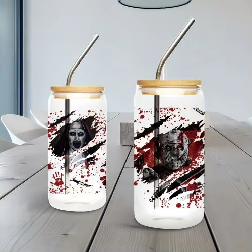16 oz UV DTF Cup Wrap Cartoon Pattern Transfer Printed Tumblers and Bottles DTF Cup Wrap Transfer