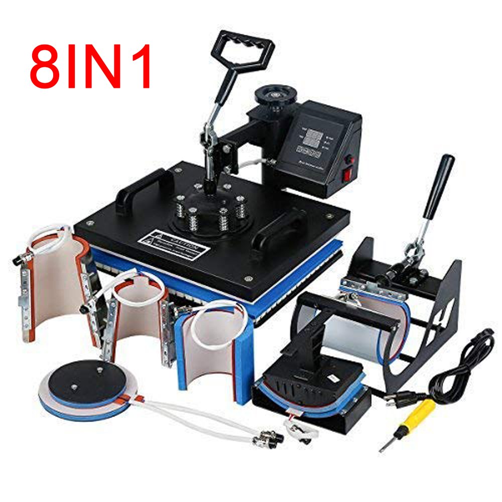 Double Display Advanced New 8 In 1 Combo Heat Transfer Machine Sublimation Heat Press Machine For Mug/Hat/Tshirt/Slate Rock/MDF