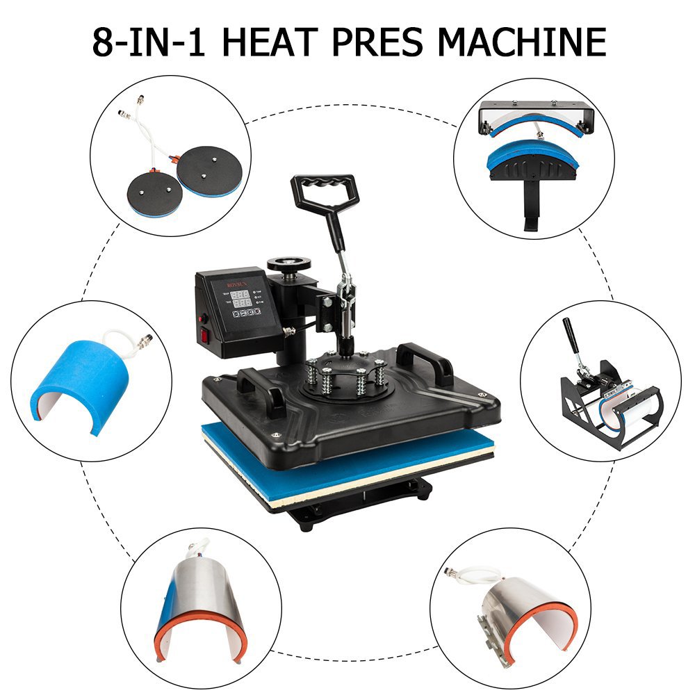 Double Display Advanced New 8 In 1 Combo Heat Transfer Machine Sublimation Heat Press Machine For Mug/Hat/Tshirt/Slate Rock/MDF