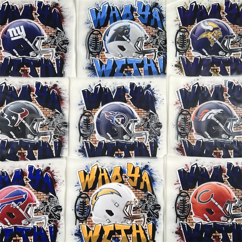 NFL Helmet Design New Custom DTF Transfers Printing Screen Heat Transfer vinyl Heat Iron on Stickers For Tshirts