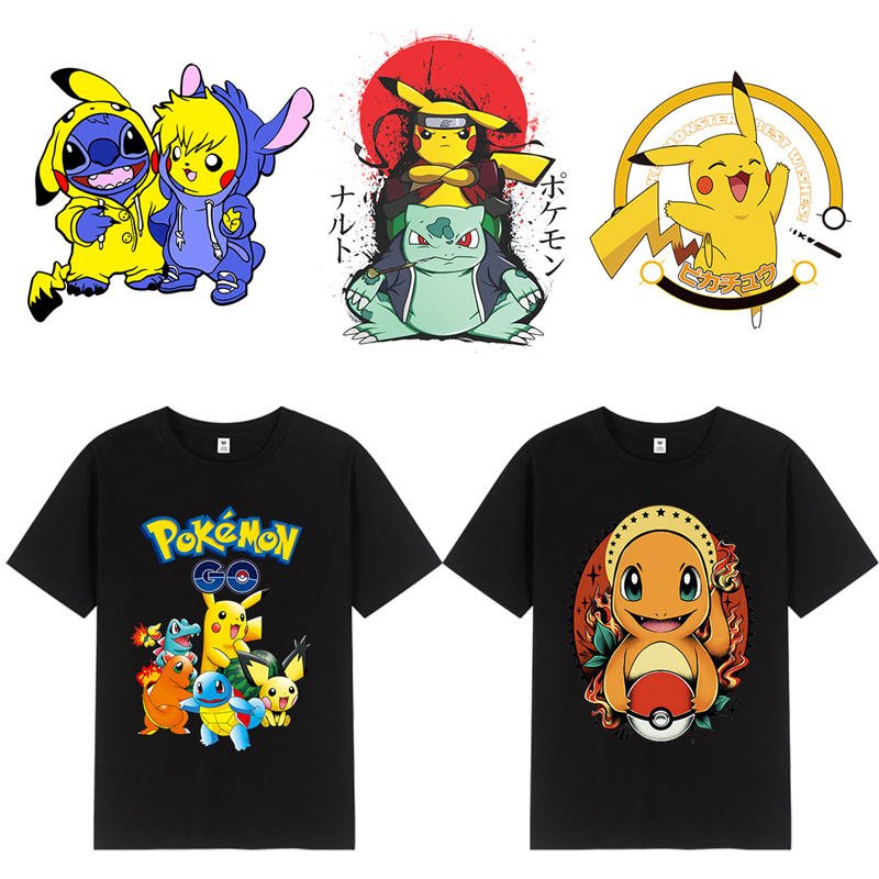 Cartoon Pikachu Stickers Patches on Heat Transfer Patch Decal for Shirt Clothing Backpack Pillow Covers DTF Printing for Garment